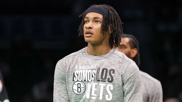 Mar 9, 2024; Charlotte, North Carolina, USA; Brooklyn Nets forward Noah Clowney (21) warms up before the game against the Charlotte Hornets at Spectrum Center.