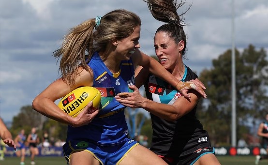 Ella Roberts taking a high-flying mark for West Coast Eagles