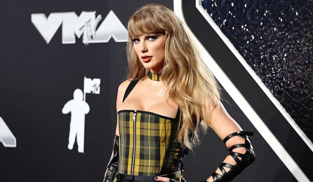 An announcement highlighting Taylor Swift as the leading nominee for the 2024 MTV Europe Music Awards, where she has received seven nominations, including Best Artist and Best Video, marking her second consecutive year at the top.