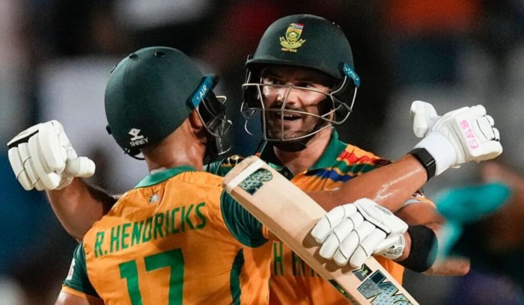 South Africa celebrates victory over Australia in T20 World Cup knockout stage.