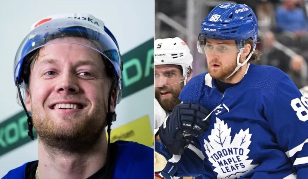 Alex Nylander in Toronto Marlies jersey during team announcement - former NHL first-round draft pick