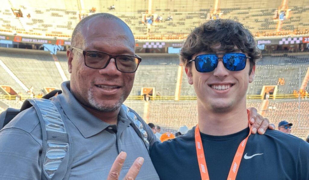 Tennessee Volunteers football logo with a headline overlay reading 'Recruiting News: Tennessee Lands Key Linebacker Commit', highlighting the excitement around the recent commitment of a key linebacker to the team.